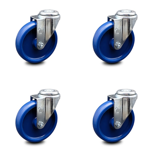 5 Inch Solid Polyurethane Wheel Swivel Bolt Hole Caster Set